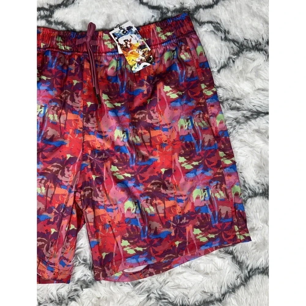 ROBERT GRAHAM Palm Trees Swim Trunks Board Shorts Pink‎ Men's Sz L *NEW* $79